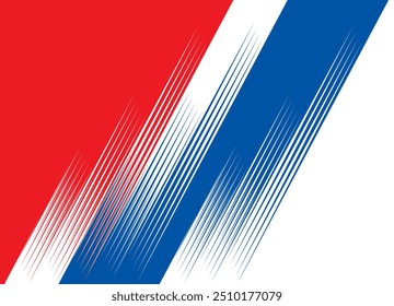 Vector de transición en los colores de América, Francia y los Países Bajos con líneas en un estilo retro. Patrón de rayas moderno. Para portadas, publicidad. Fondo de Vector blanco rojo azul Abstractas. Los rayos