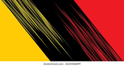 Vector transition in the colors of Germany and Belgium with lines in a retro style. Modern striped pattern. For covers, advertising. Abstract yellow red black vector background. The rays