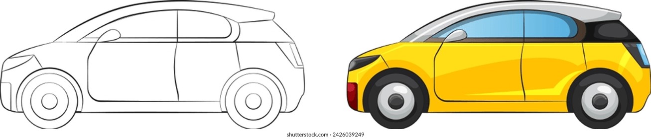Vector transition from line art to colored car