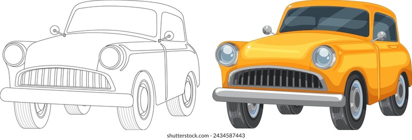 Vector transition from line art to colored car
