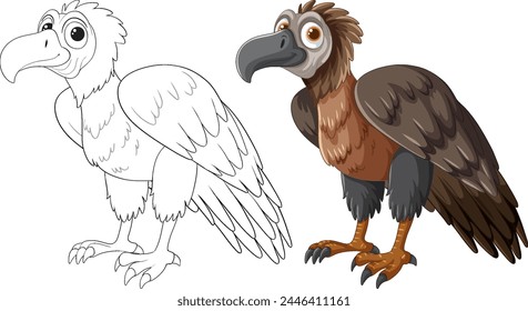 Vector transition from line art to colored vulture