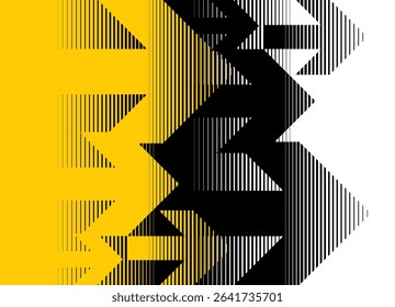Vector transition from yellow, black to white with abstract striped arrows. Modern vector background. Direction indicator. Navigation, arrows, game. Vector pattern.