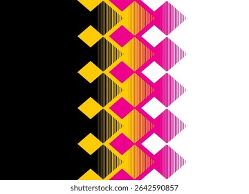 Vector transition from yellowpurpleblack to white. Divided Vector background of striped geometric shapes with space for text. Graphic Design Element.