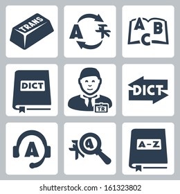 Vector translation and dictionary icons set