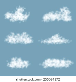 Vector Transparency Gradient Clouds Set On Blue