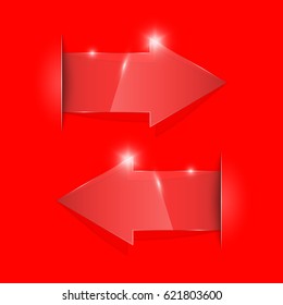 Vector transparent Arrow banners set. Direct glassy shape. 3d Abstract Background. Business infographic presentation diagram. Section compare service. Up and down trend. Paper index. Exact pointer