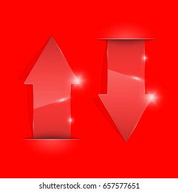 Vector transparent arrow banners set. Direct glassy shape. Abstract arrows Background. Business infographic presentation diagram. Section compare service. down arrow trend. Paper index. Exact pointer