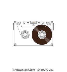 vector transparent audio cassette tape on white background. retro music magnetic technology
