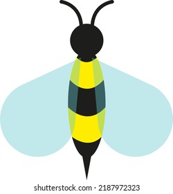 Vector with transparent background, of a bee. Worker bee with yellow and black stripes. Flower pollinators. Drone. Wasp. Insects in nature.