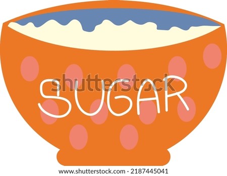Vector with transparent background of a bowl of sugar. White refined sugar. Sugar for desserts. Cooking ingredients. Healthy sugar.