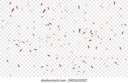 Vector transparent background with golden and red confetti.