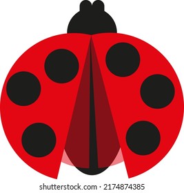 Vector with transparent background of a red ladybug with black marks. Small garden insect. Infantile drawing of ladybug with flat design.