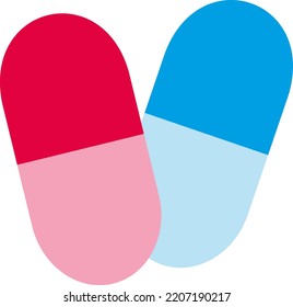 Vector with transparent background, two pills. Red pill and blue pill. Choice concept. Hard choise. Medicine tablets, antibiotics.