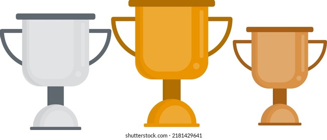Vector with transparent background, winners cups. First, second and third place. Gold, silver and bronze cup. Sports victory.