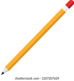 Vector with a transparent background, of a yellow pencil with a red eraser. School supplies. Pencil to do homework and write in class. Sharpened graphite pencil.