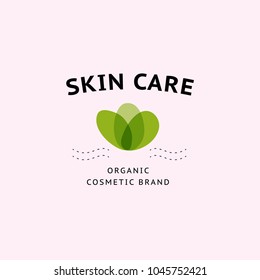 Vector transparent beauty, eco cosmetic & healthy treatment emblem with lotus flower symbol in green color isolated on white background. Good for body, skin products and health care fashion insignia.