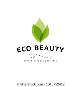 Vector transparent beauty, eco cosmetics and healthy treatment floral symbol in green colors isolated on white background. Perfect for cosmetic, skin products and health care fashion insignia.