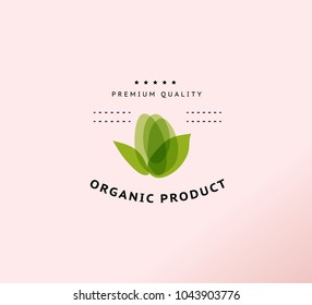 Vector transparent beauty, eco organic cosmetics with floral symbols in green colors isolated on white background. Perfect for cosmetic, skin products and health care fashion insignia.