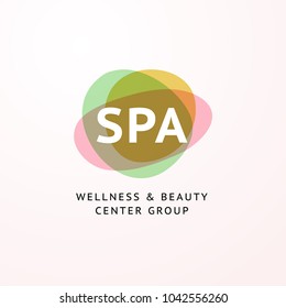 Vector transparent beauty, spa and yoga logo with stylized stone symbols in light colors isolated on white background. Good for massage salon, wellness and health care center, fashion insignia design.