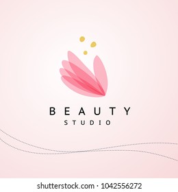 Vector transparent beauty studio logo. Spa and yoga floral symbol in light colors isolated on light pink background. Perfect for massage salon, wellness and health care center, fashion insignia design