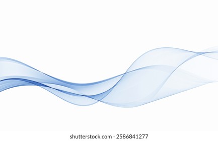 Vector transparent blue smoky wavy wave flow. Design element.
