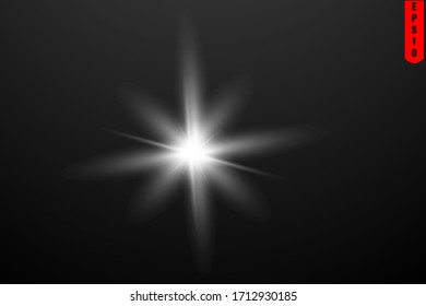 Vector transparent bright star and sun shine.