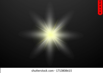 Vector transparent bright star and sun shine.