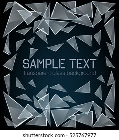 Vector transparent broken glass with sharp pieces. Abstract glass surface background