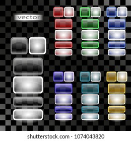 Vector, transparent buttons for the site bright glow when you press color change, buttons of different colors, a set of multi-colored buttons realistic illustration isolated on transparent background.