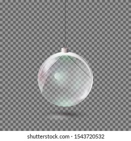 Vector transparent christmas ball. Glass decoration on gray background