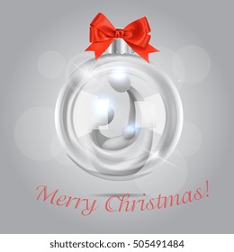 Vector Transparent Christmas Bauble With Crib Inside And Red Silk Bow
