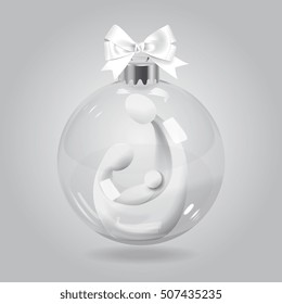 Vector Transparent Christmas Bauble With Saint Family Figure And Silk Bow
