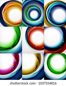 Vector transparent color wave lines abstract background set, glossy glass waves, vector abstract backgrounds, shiny light effects templates for web banner, business or technology presentation