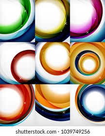 Vector transparent color wave lines abstract background set, glossy glass waves, vector abstract backgrounds, shiny light effects templates for web banner, business or technology presentation
