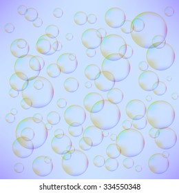 Vector Transparent Colorful Foam Bubbles Isolated on Blue Background