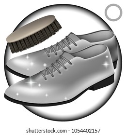 Vector. Transparent cream. Men's shoes classic gray, white shoes. Brush for cleaning shoes . Care, provide means for polishing shoes with cream for the skin . Mesh, realistic illustration