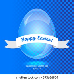 Vector transparent egg with banner and lettering Happy Easter.