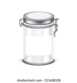 Vector transparent empty glass jar box packaging container isolated on white background