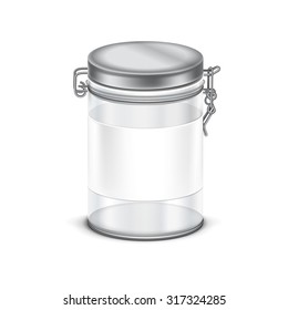 Vector transparent empty glass jar box packaging container isolated on white background