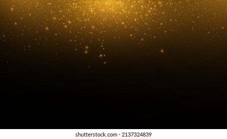 Vector transparent falling sunlight special lens, flare light effect. Vector blur in a glow of light with many twinkling golden fireflies.