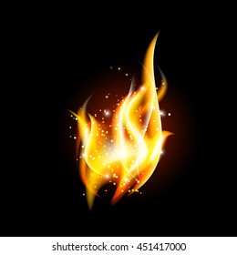 Vector transparent fire flame on dark background