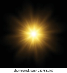 Vector transparent flash light effect, sunlight special lens. Bright gold flashes and glares