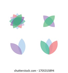 Vector transparent flower logo set, with pastel color isolated on white background.