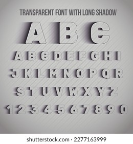 Vector Transparent Font with long shadow. Vintage Alphabet on grey background
