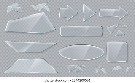 Vector transparent glass design elements for game and web. Arrows and objects.  Broken glass with sharp pieces svg