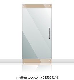 Vector transparent glass door in steel frame isolated on white wall. Architectural interior symbol.  EPS10