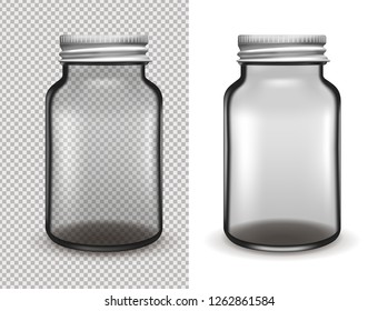 Vector transparent glass jar for cosmetics and medicines.