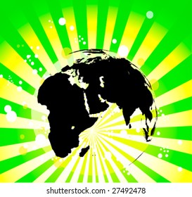 Vector transparent globe on Radial light green background. position 2