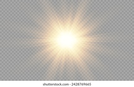 Vector transparent glowing effect sunlight special lens flare light effect. Sun, Sunrays, and Glare. Gold Flare and Glare. PNG