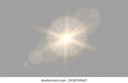 Vector transparent glowing effect sunlight special lens flare light effect. Sun, Sunrays, and Glare. Gold Flare and Glare. PNG